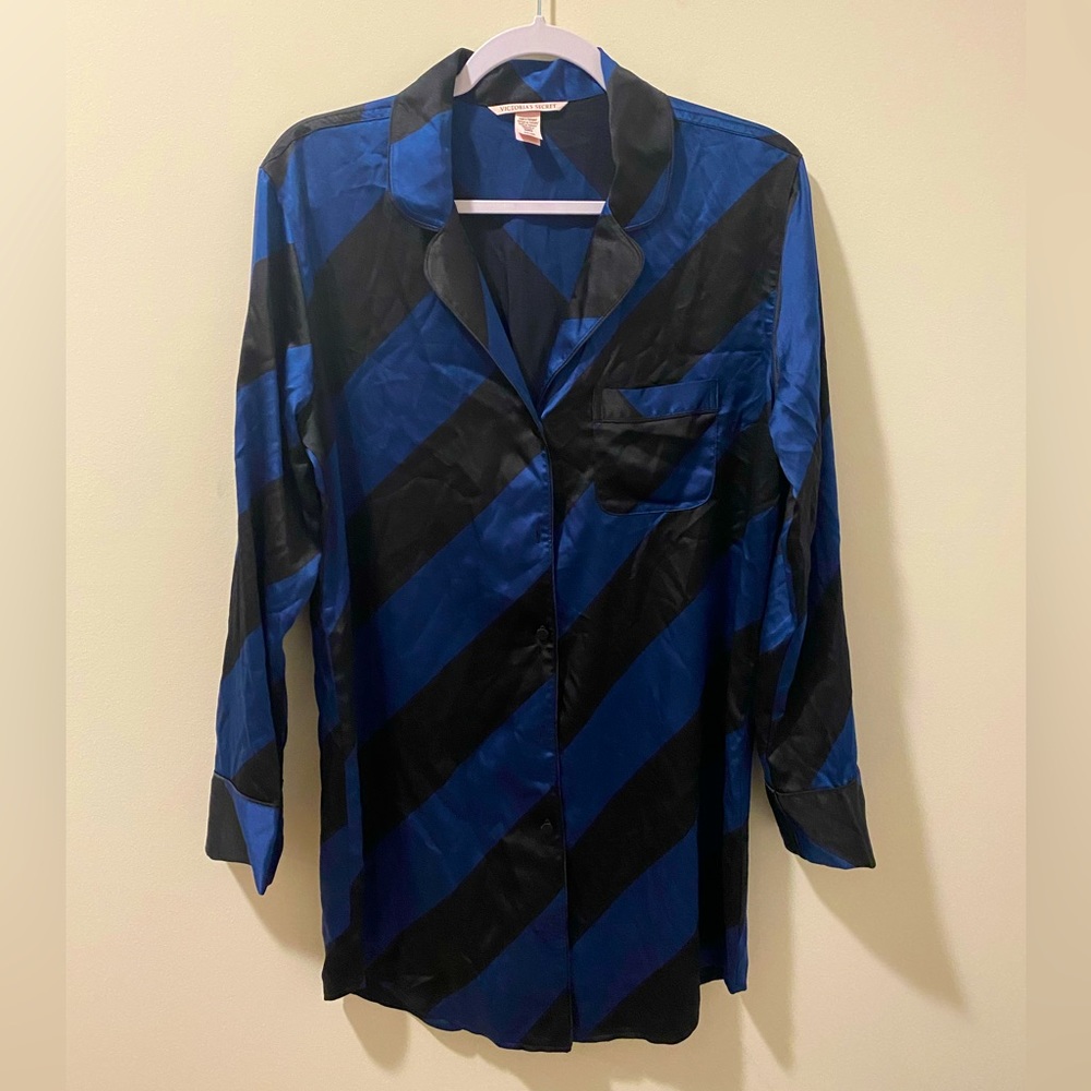 Victoria’s Secret Navy/Black Satin Shirt Dress